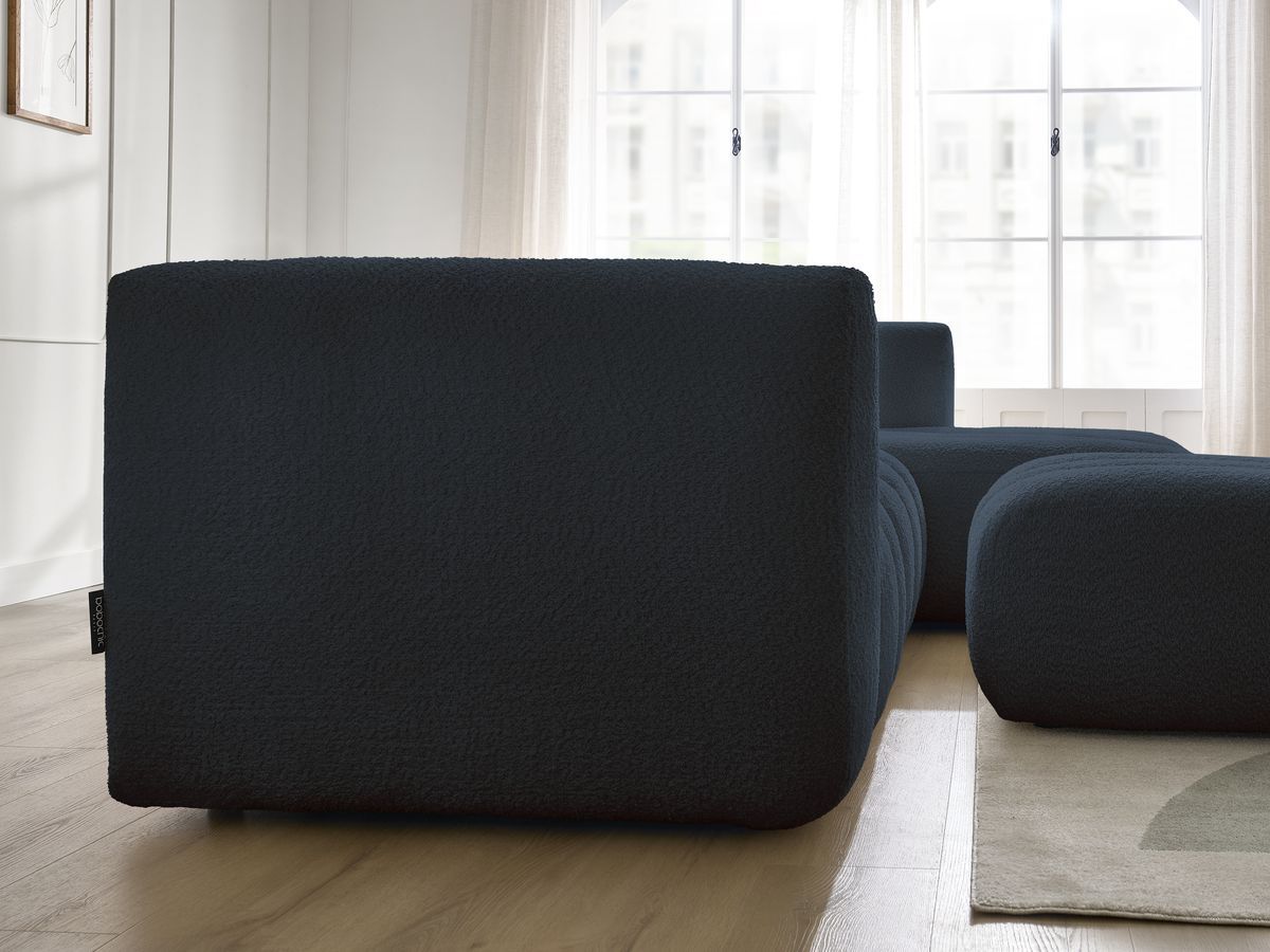 Bobochic Talia Ecksofa mit Pouf Bouclé-Stoff Dunkelblau Ecke rechts