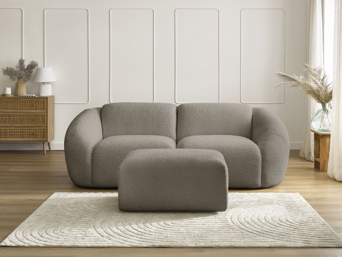 Bobochic Tina Sofa 3-Sitzer mit Pouf Bouclé-Stoff Taupe