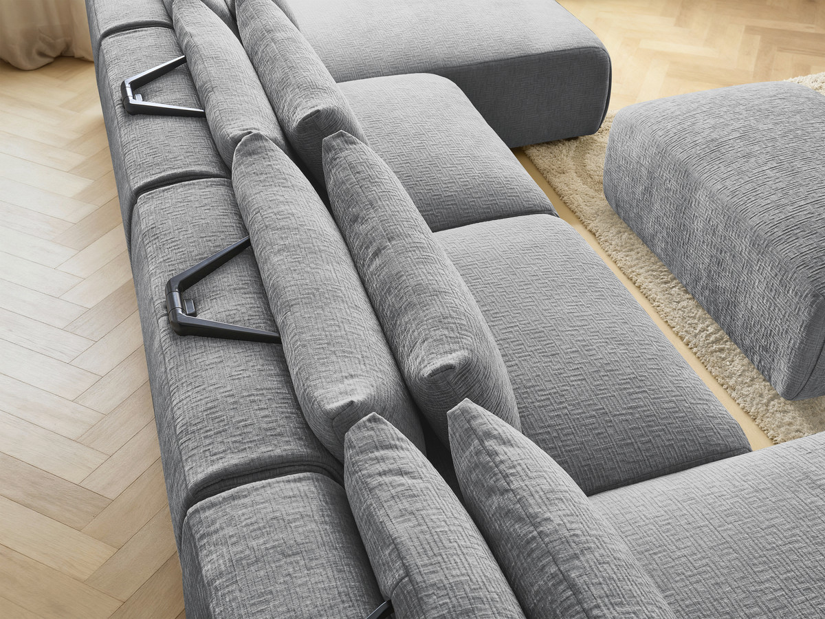 Bobochic Jana Wohnlandschaft mit kleinem Pouf Strukturstoff Dunkelgrau