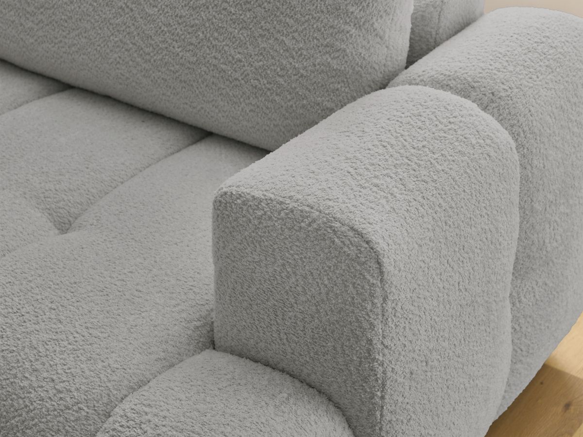 Bobochic Fuji Ecksofa mit Schlaffunktion und Bettkasten 282 × 204 cm Bouclé-Stoff Hellgrau Ecke links