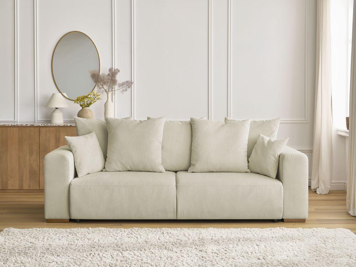 Bobochic Sidonie Schlafsofa 3-Sitzer mit Bettkasten Cordsamt Beige