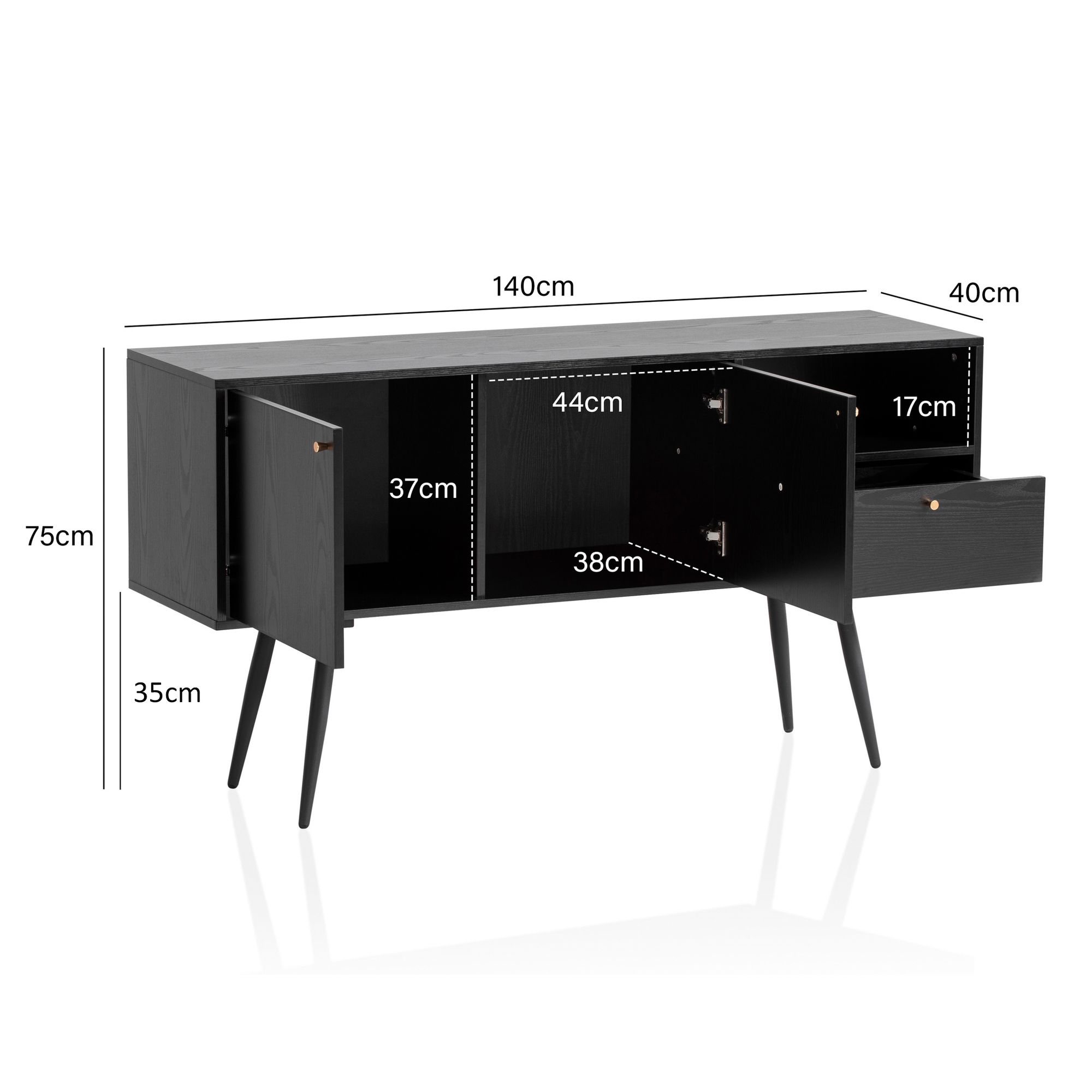 Sideboard Dirdal Schwarz 140 × 40 × 75 cm