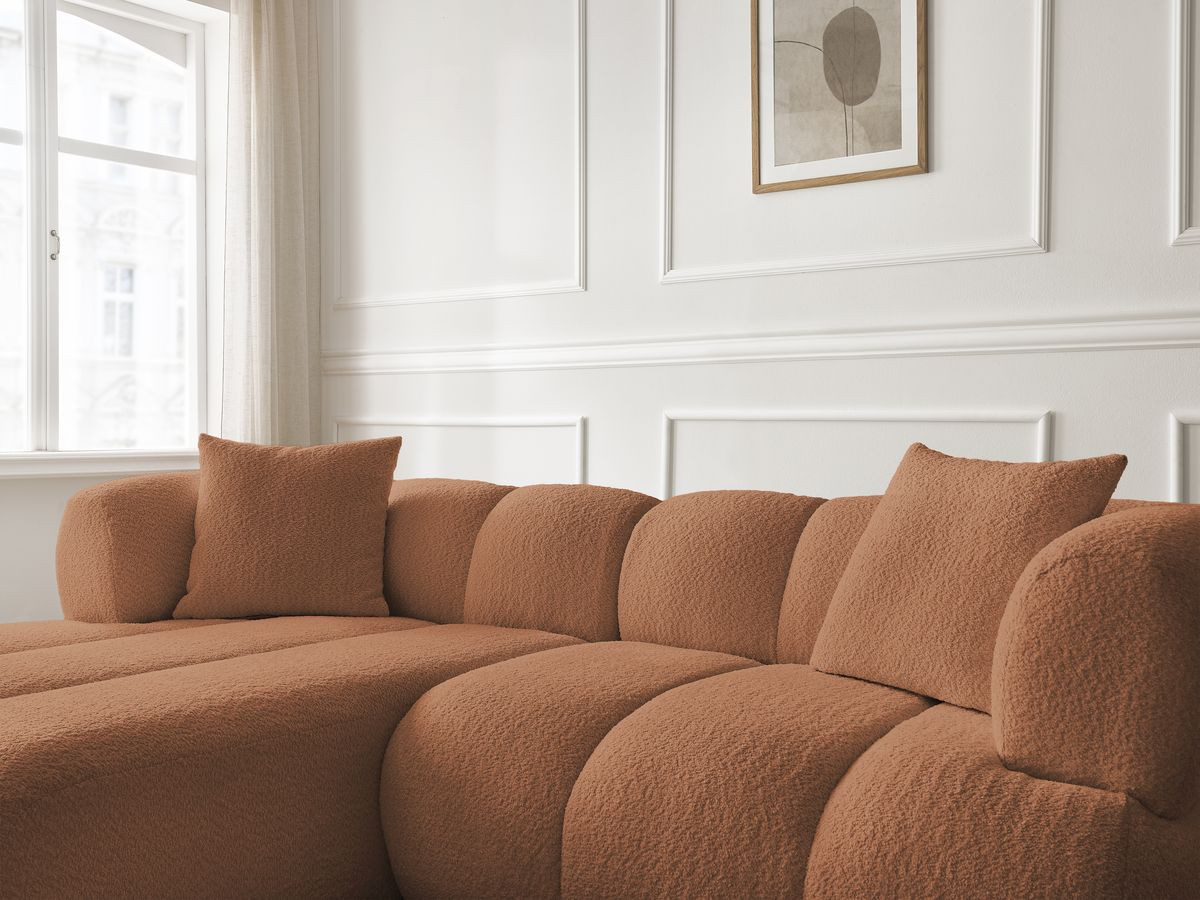 Bobochic Pamira Ecksofa mit Pouf Bouclé-Stoff Orange Ecke links