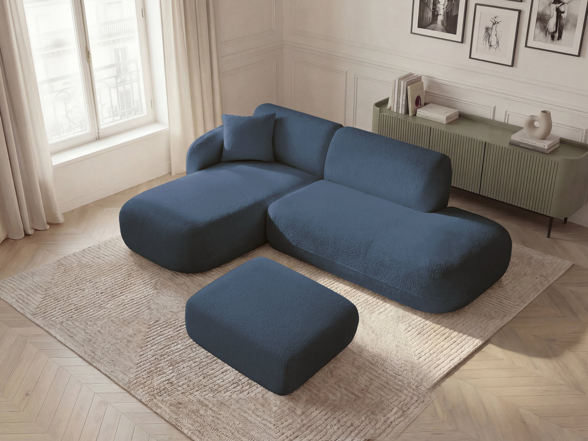 Bobochic Anda Ecksofa mit Pouf 241 × 163 cm Chenille Dunkelblau Ecke links