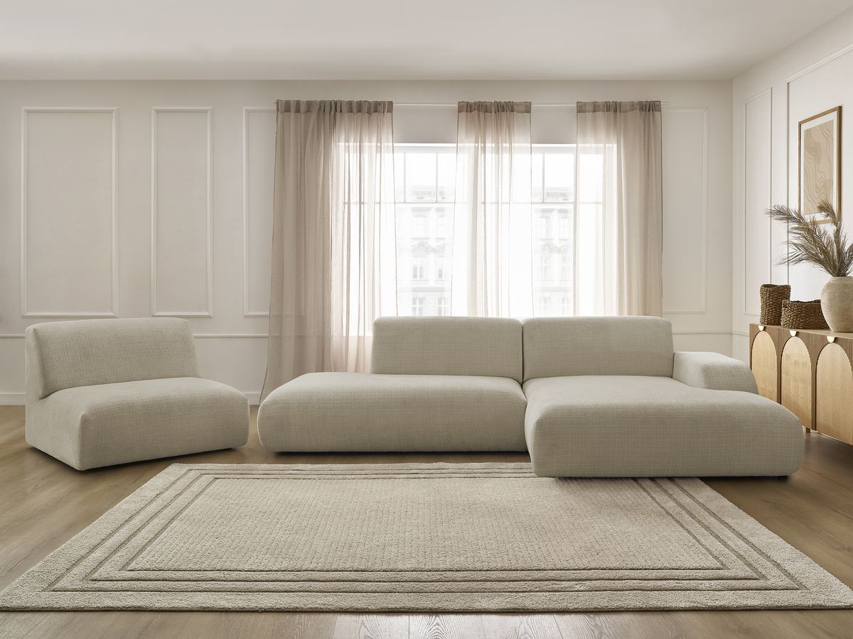 Bobochic Sirius Ecksofa 405 × 170 cm Strukturstoff Beige Ecke rechts