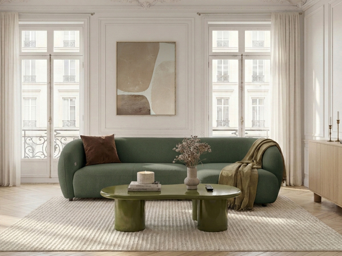 Bobochic Halo Ecksofa mit Schlaffunktion Stoff Grün Ecke rechts