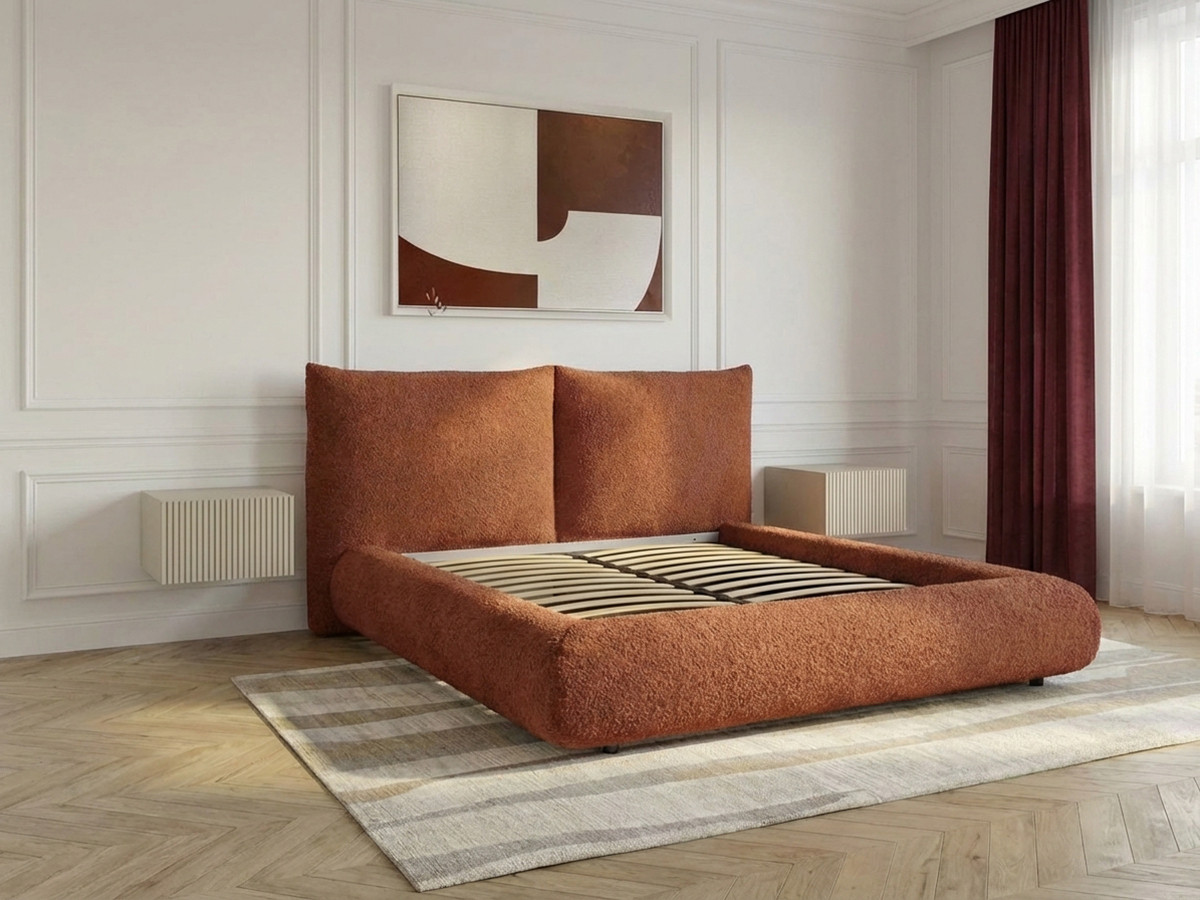 Bobochic Jaden Polsterbett Bouclé-Stoff Orange, Liegefläche 140 × 190 cm