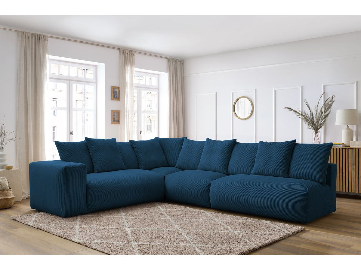 Bobochic Voltaire Ecksofa 322 × 268 cm Cordsamt Dunkelblau Ecke links
