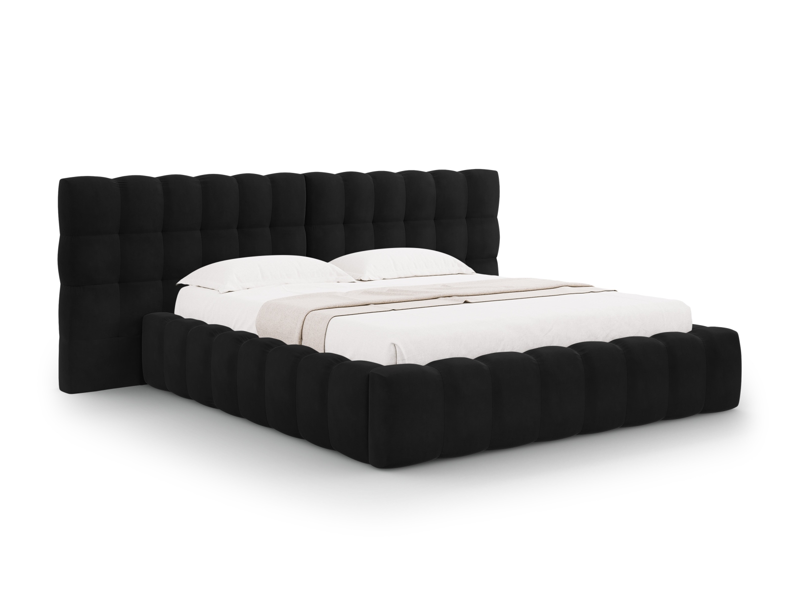 Cosmopolitan Design Stauraumbett mit doppeltem Kopfteil Bali 200x200 Samt Bluvel Schwarz