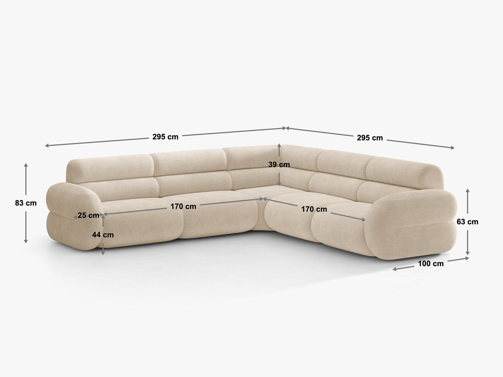 Micadoni Neo Modulares symmetrisches Ecksofa Boucle Baloo Hellblau