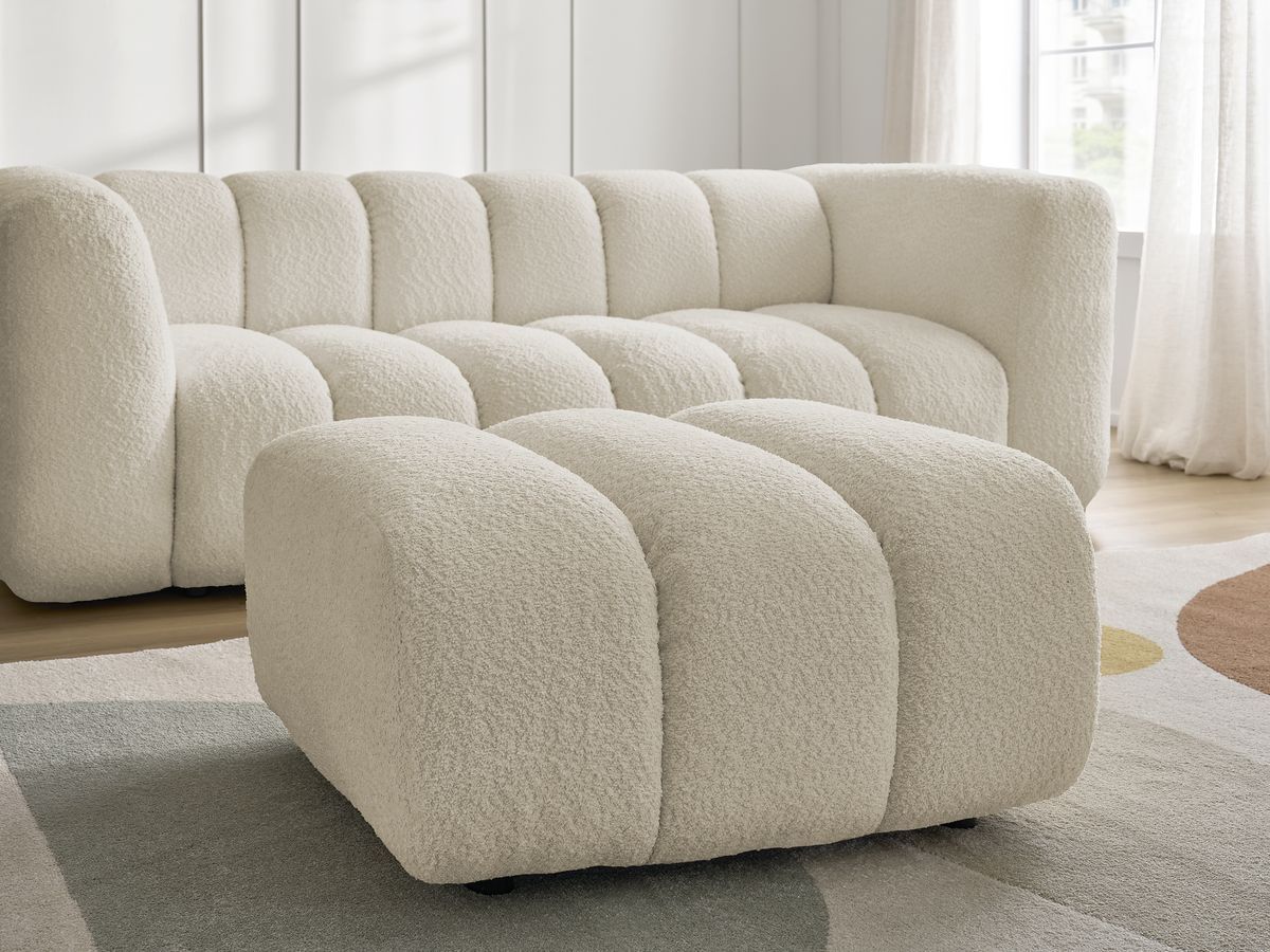 Bobochic Talia Sofa 3-Sitzer mit Pouf Bouclé-Stoff Beige