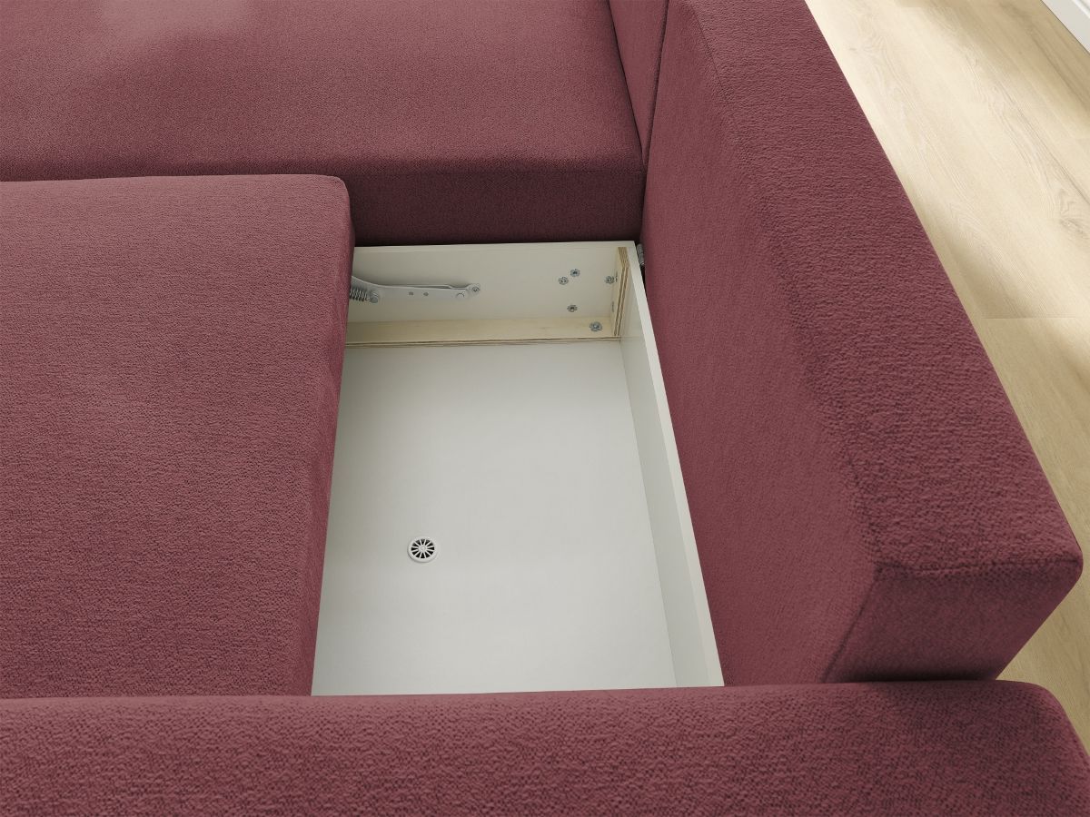 Bobochic Atilla Ecksofa mit Schlaffunktion und Bettkasten Melange-Stoff Rot Ecke links