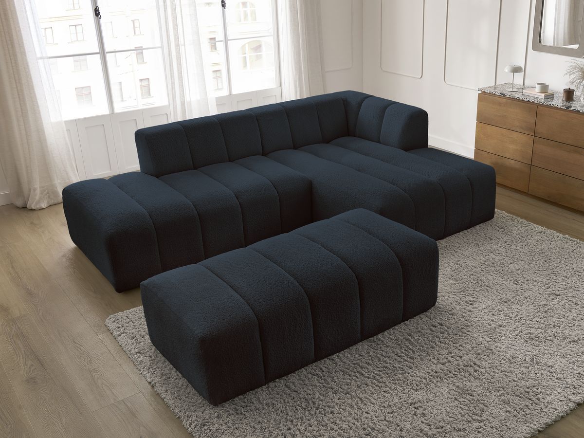 Bobochic Annecy Ecksofa mit Pouf Bouclé-Stoff Dunkelblau Ecke rechts