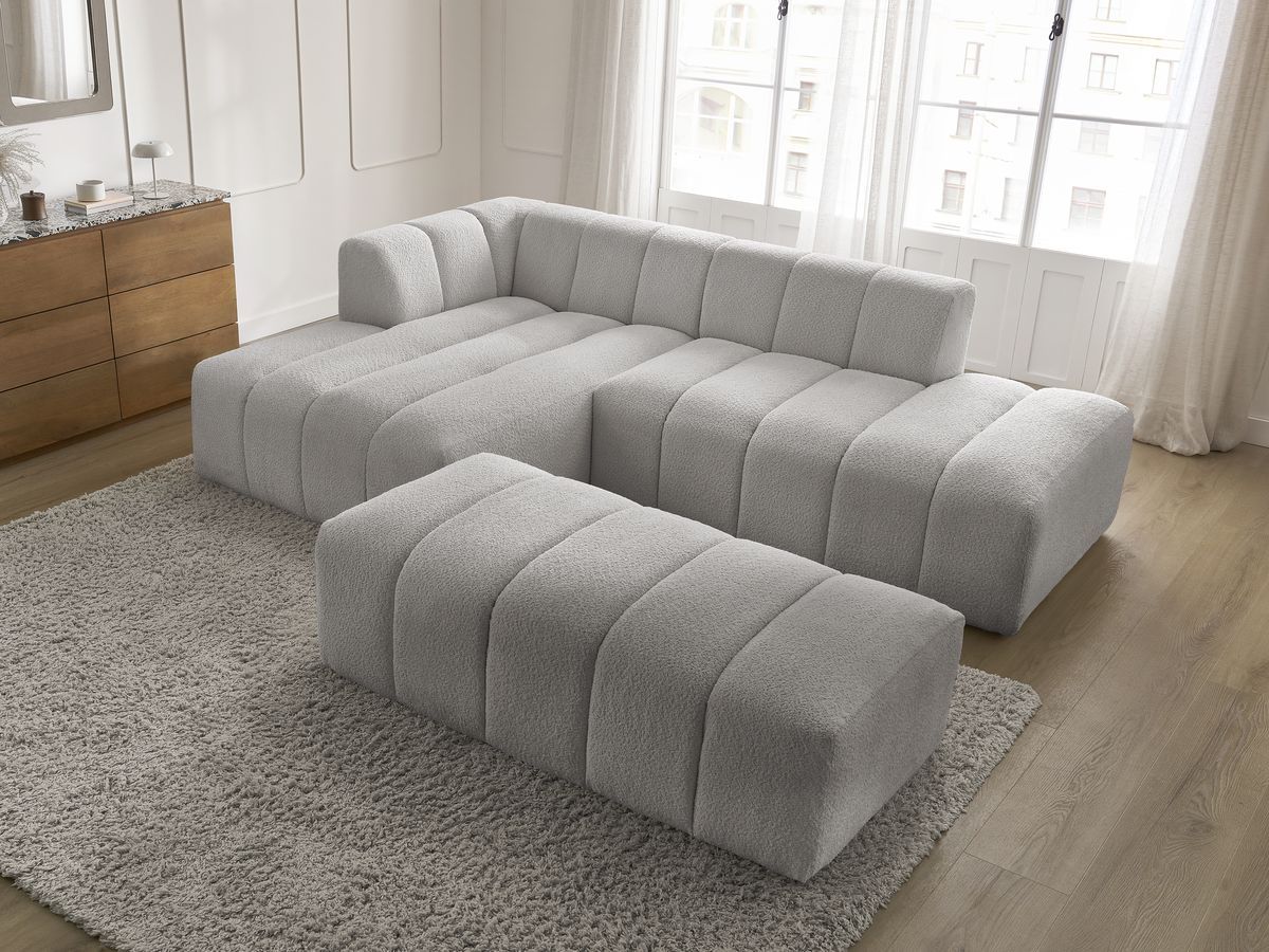 Bobochic Annecy Ecksofa mit Pouf Bouclé-Stoff Hellgrau Ecke links