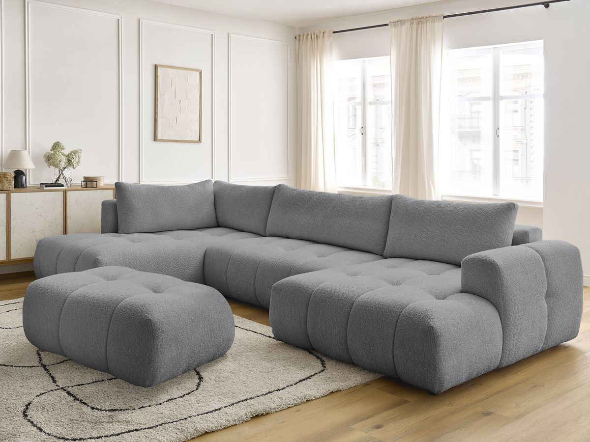 Bobochic Fuji Wohnlandschaft mit Pouf Bouclé-Stoff Dunkelgrau Ecke rechts