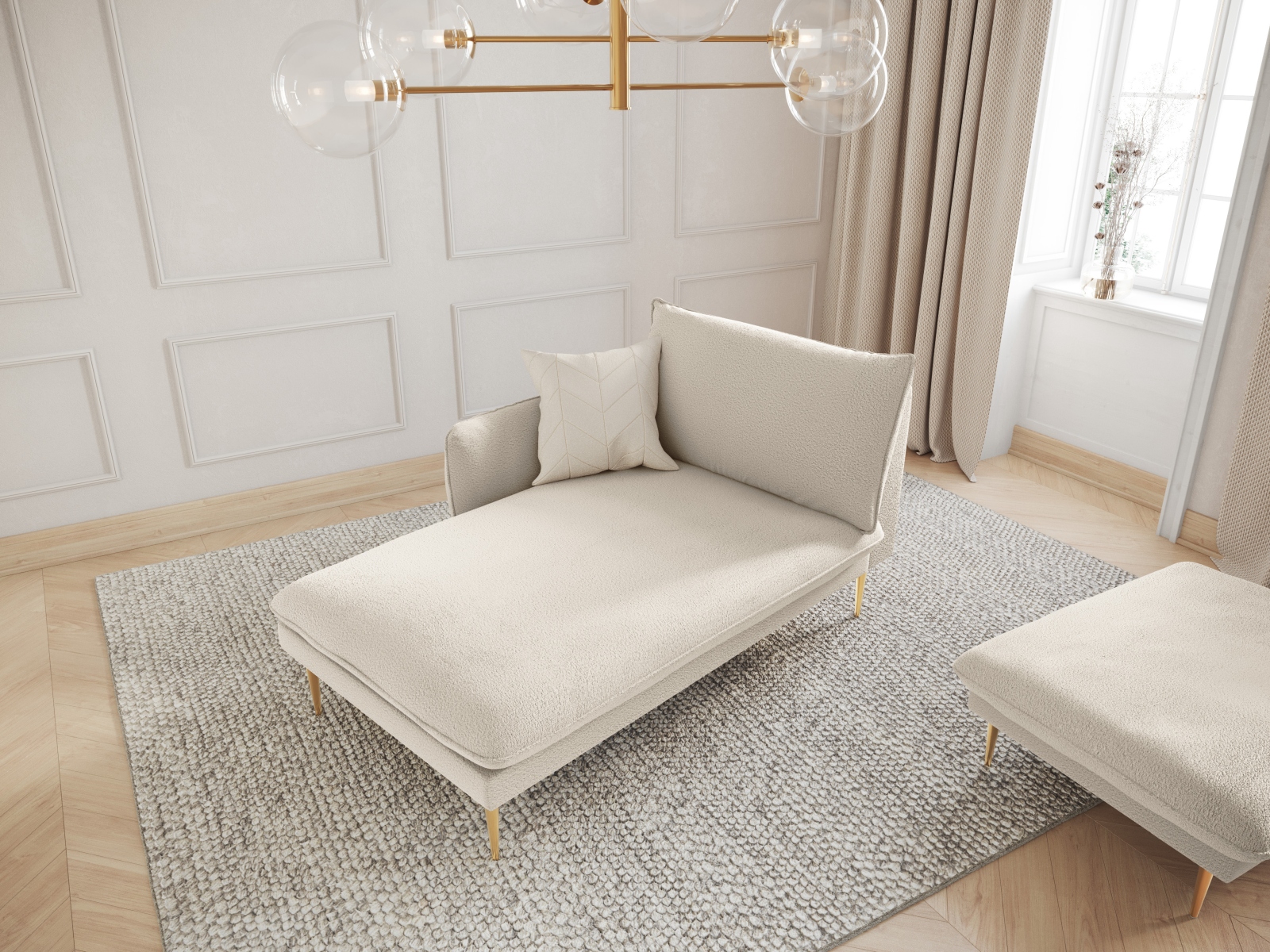 Cosmopolitan Design Chaiselongue Vienna Boucle Ascot Beige Links Beine Gold