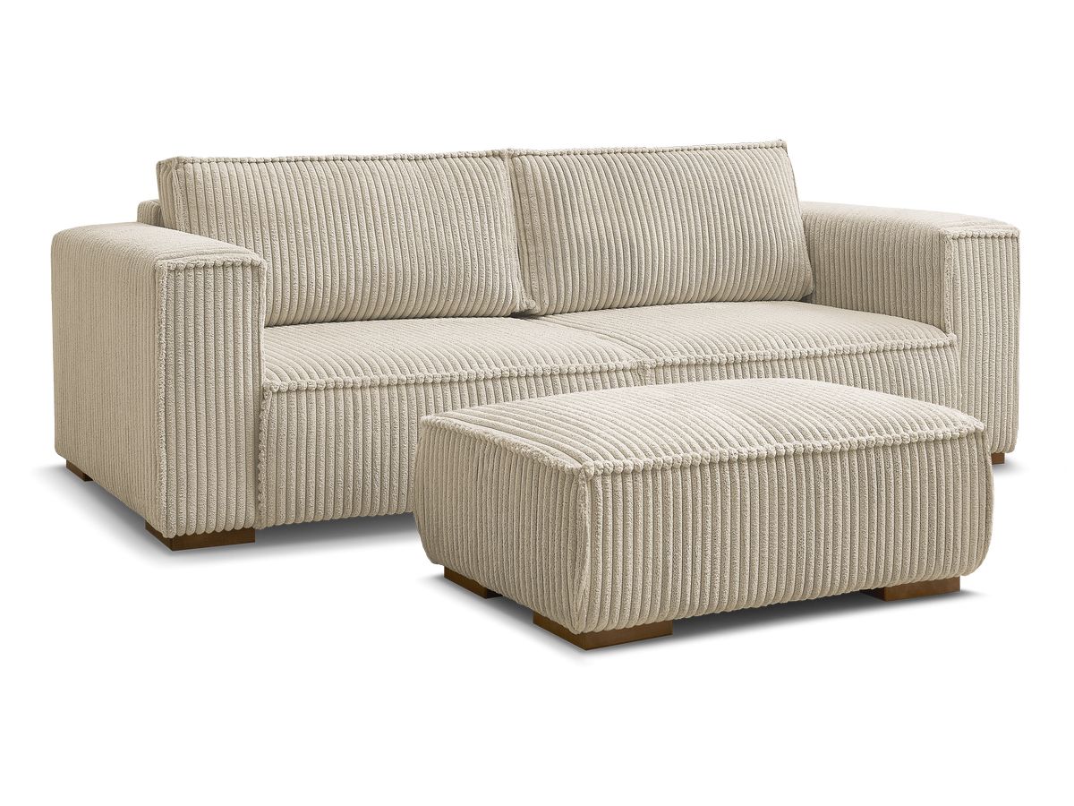 Bobochic Chelsea Sofa 4-Sitzer mit Pouf Breitcord weich Taupe