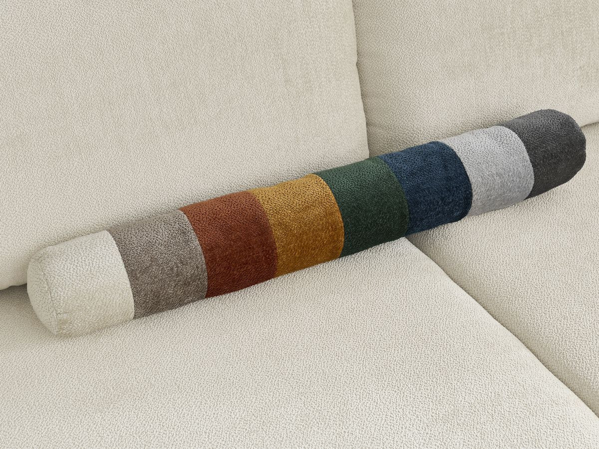 Bobochic Lucien Ecksofa mit Schlaffunktion und Bettkasten und Pouf 296 × 198 cm Stoff Beige Ecke rechts