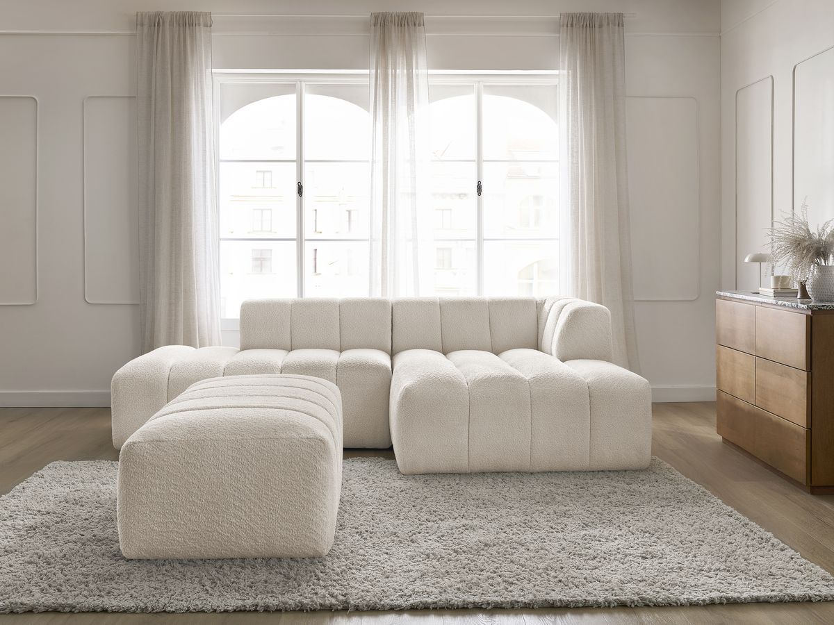 Bobochic Annecy Ecksofa mit Pouf Bouclé-Stoff Weiß Ecke rechts