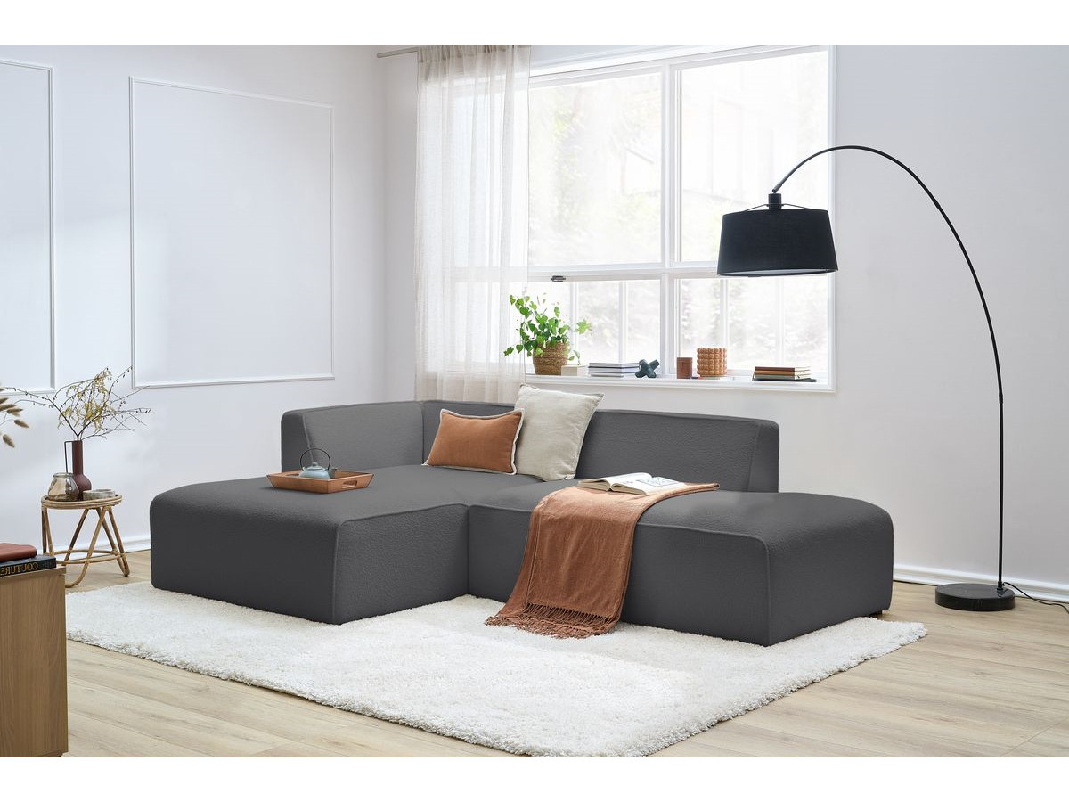 Bobochic Megeve Ecksofa Bouclé-Stoff Dunkelgrau Ecke links
