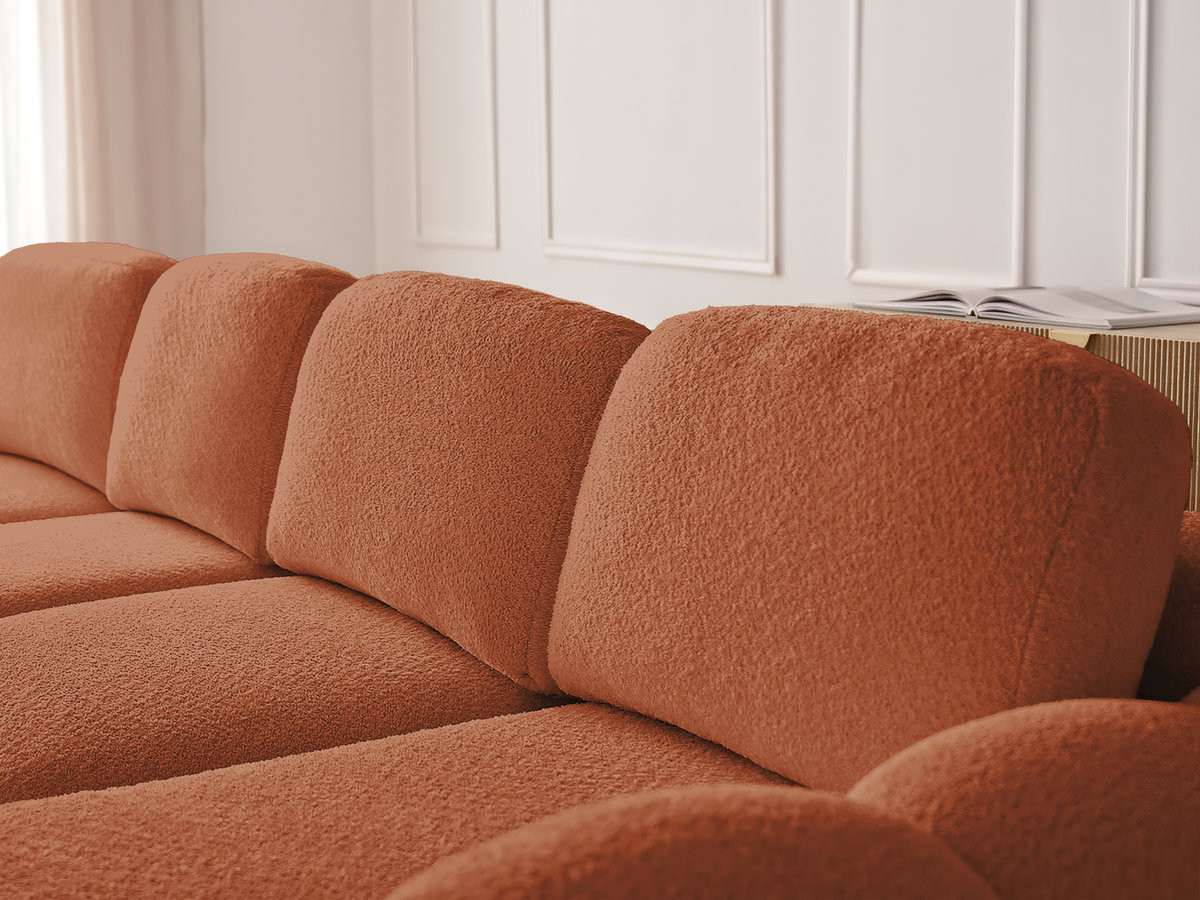 Bobochic Montaigne Ecksofa mit Schlaffunktion und Bettkasten 276 × 164 cm Bouclé-Stoff Orange Ecke rechts