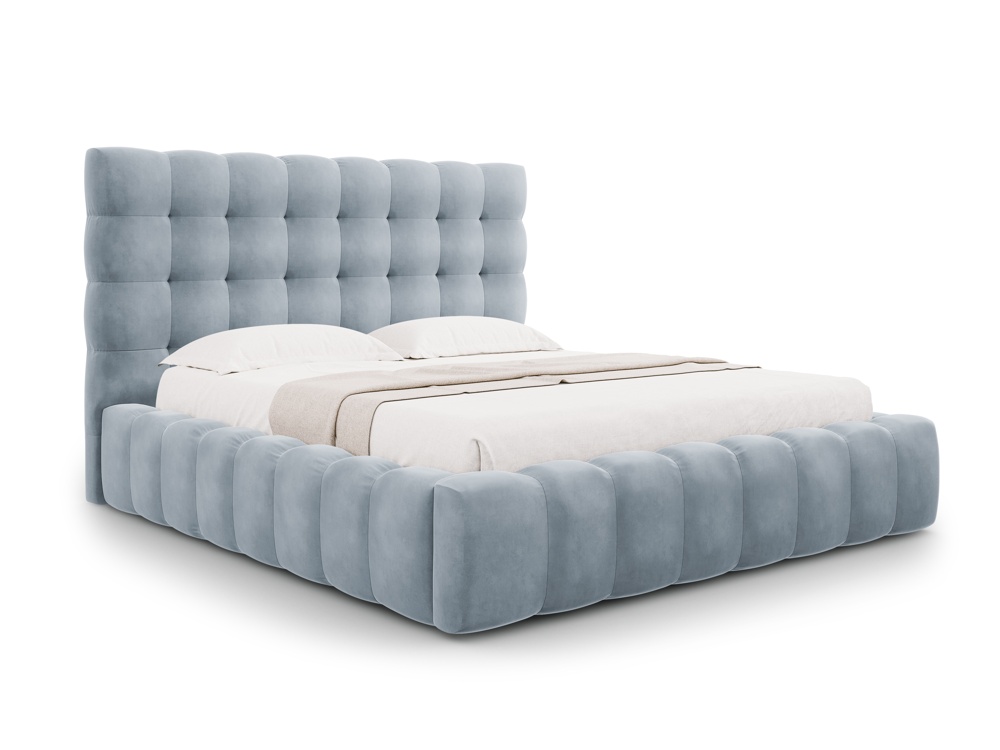 Cosmopolitan Design Stauraumbett mit Kopfteil Bali 140x200 Samt Bluvel Hellblau