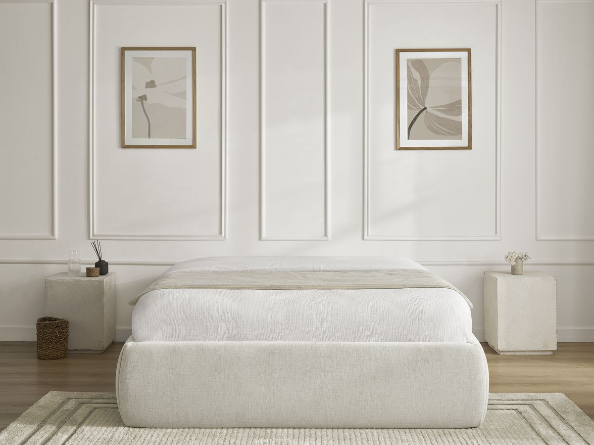 Bobochic Inera Bettgestell mit Bettkasten, ohne Kopfteil Stoff Beige, Liegefläche 160 × 200 cm