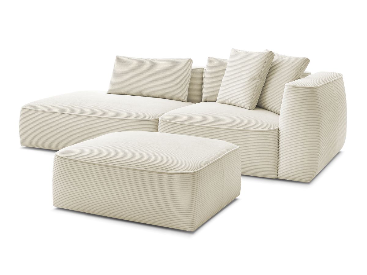 Bobochic Leopold Sofa 4-Sitzer mit Pouf Cordsamt Beige Armlehne rechts