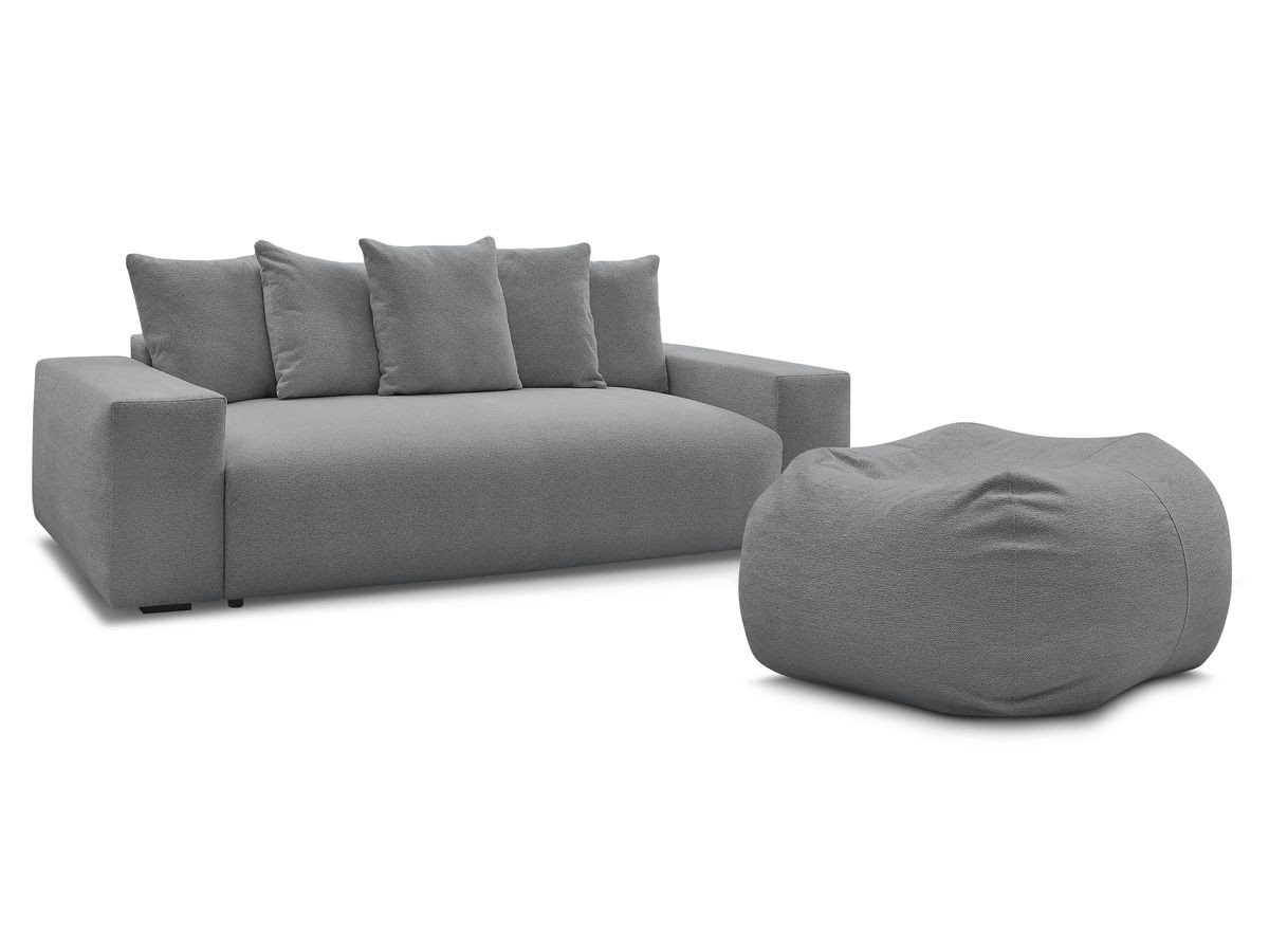 Bobochic Voltaire Schlafsofa 4-Sitzer mit Bettkasten und Pouf Melange-Stoff Dunkelgrau