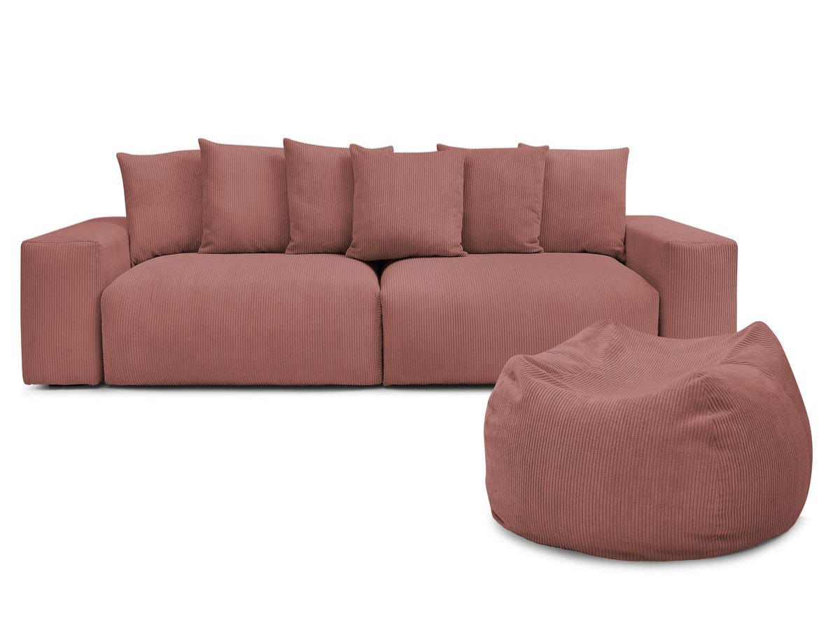 Bobochic Voltaire Sofa 5-Sitzer mit Pouf Cordsamt Rosa