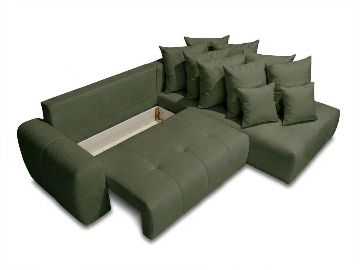Bobochic Roxelane Ecksofa mit Schlaffunktion und Bettkasten Melange-Stoff Grün Ecke rechts