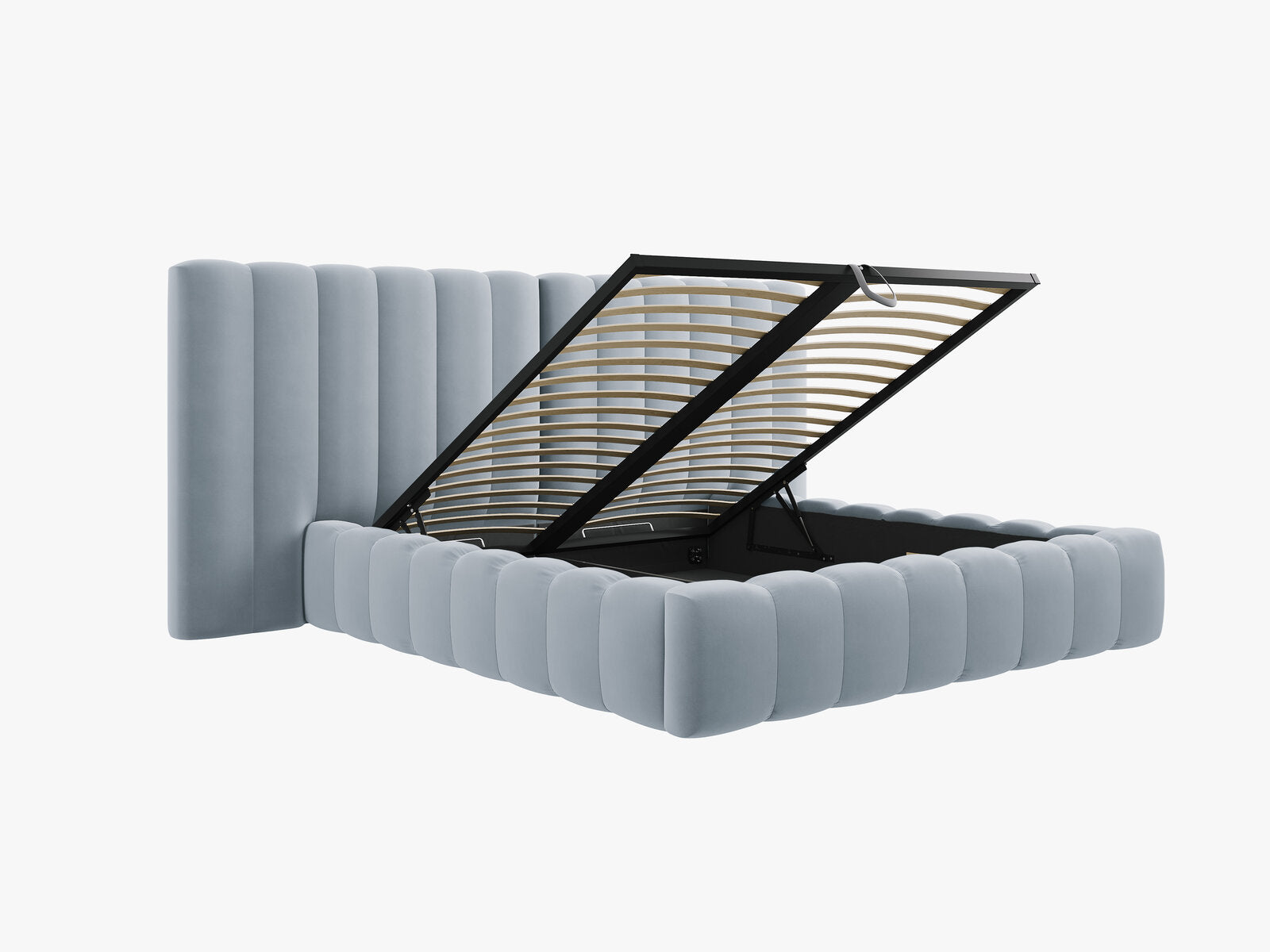 Micadoni Bett Kelp mit Doppelkopfteil Samt Bluvel Hellblau 140x200