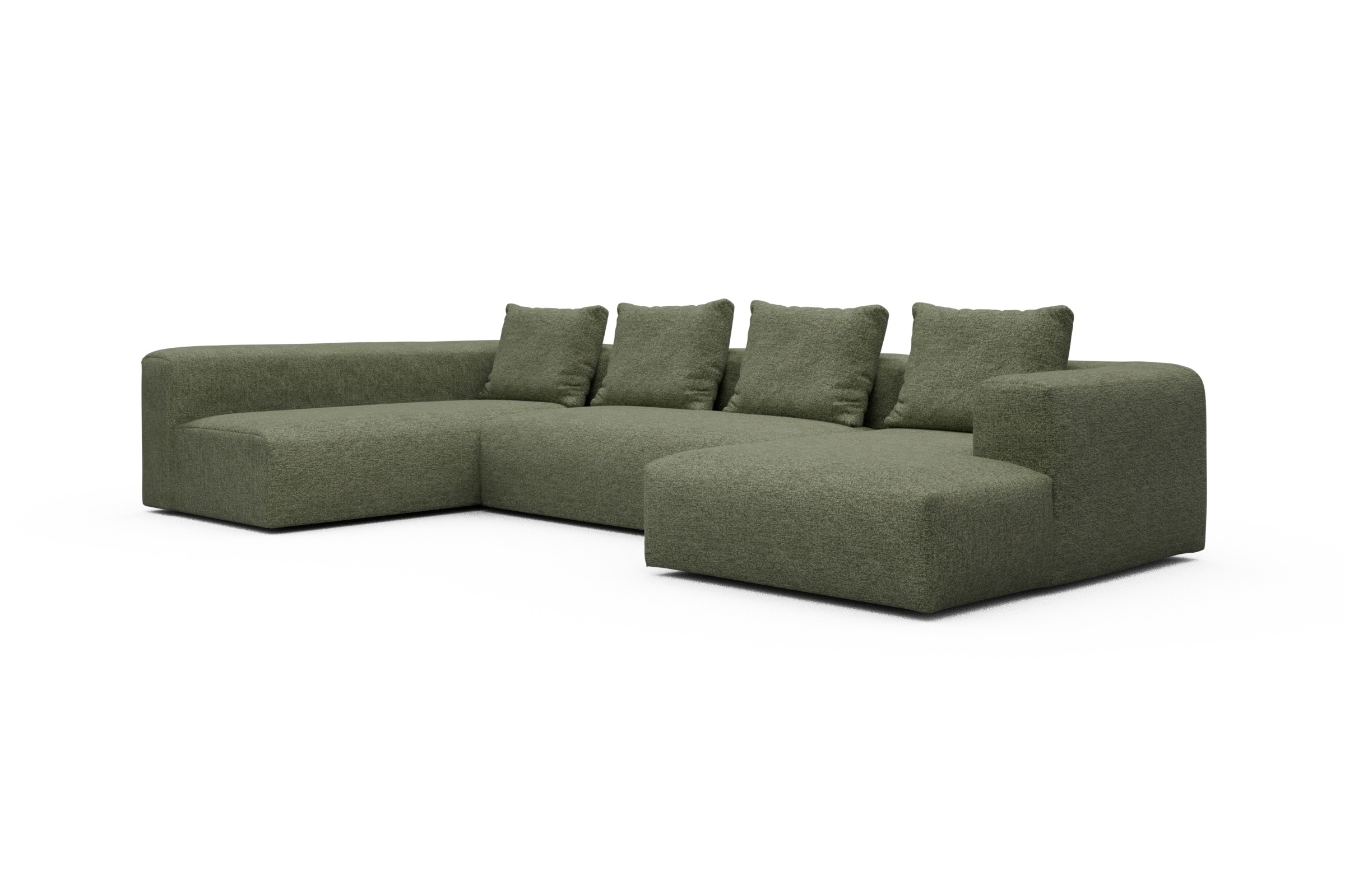 Wohnlandschaft Fred Chaiselongue rechts mit 2-Sitzer und lange Armlehne links Carreno-Vivid-Green
