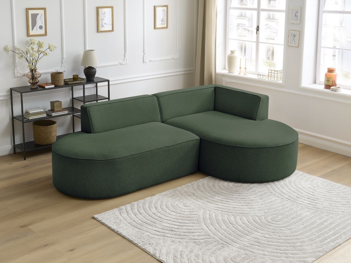 Bobochic Rousseau Ecksofa Melange-Stoff Grün Ecke rechts
