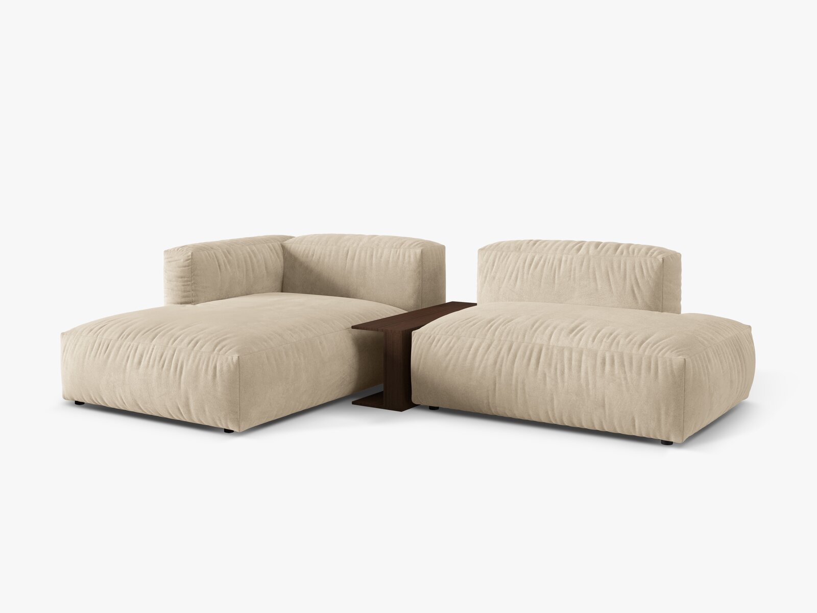 Micadoni Ecksofa Martina 2-Sitzer mit Couchtisch Links Samt Helles Beige