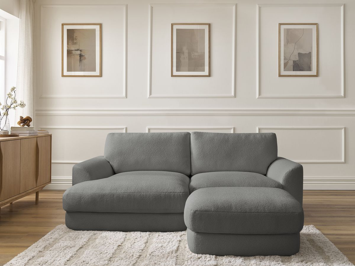 Bobochic Leonore Ecksofa mit Pouf Bouclé-Stoff Dunkelgrau Ecke links