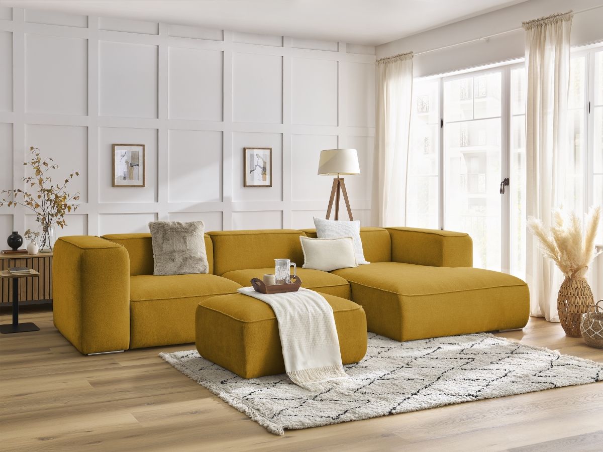 Bobochic Zephyr Ecksofa mit Pouf 349 × 165 cm Strukturstoff Gelb Ecke rechts