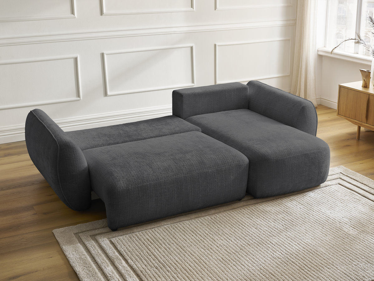 Bobochic Denise Ecksofa mit Schlaffunktion und Bettkasten 258 × 160 cm Strukturstoff Schwarz Ecke rechts
