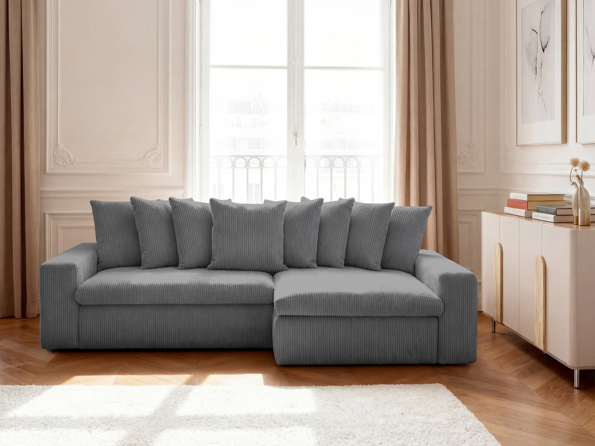 Bobochic Enore Ecksofa 330 × 157 cm Cordsamt Dunkelgrau Ecke rechts