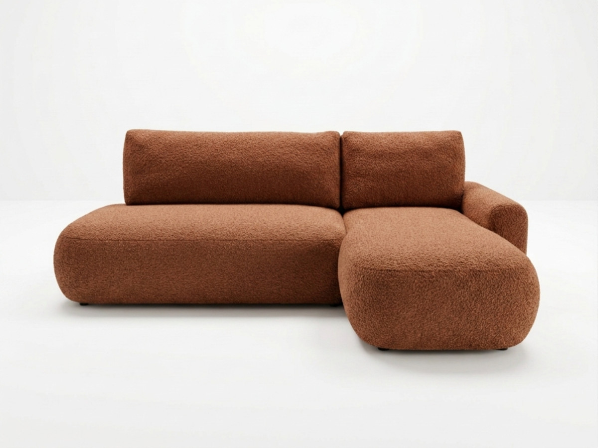 Bobochic Tango Ecksofa mit Schlaffunktion und Bettkasten Bouclé-Stoff Orange Ecke rechts