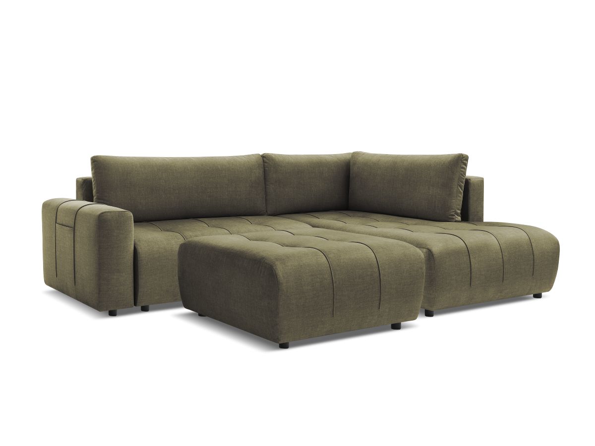 Bobochic Arsene Ecksofa mit Schlaffunktion und Bettkasten und Pouf 277 × 200 cm Samt Grün Ecke rechts