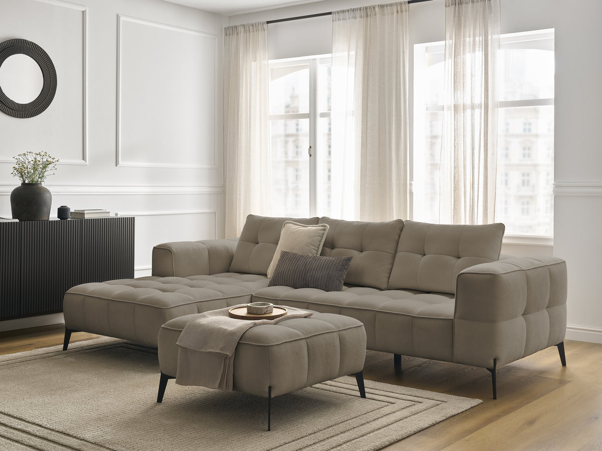 Bobochic Anis Ecksofa mit Pouf Strukturstoff Taupe Ecke links