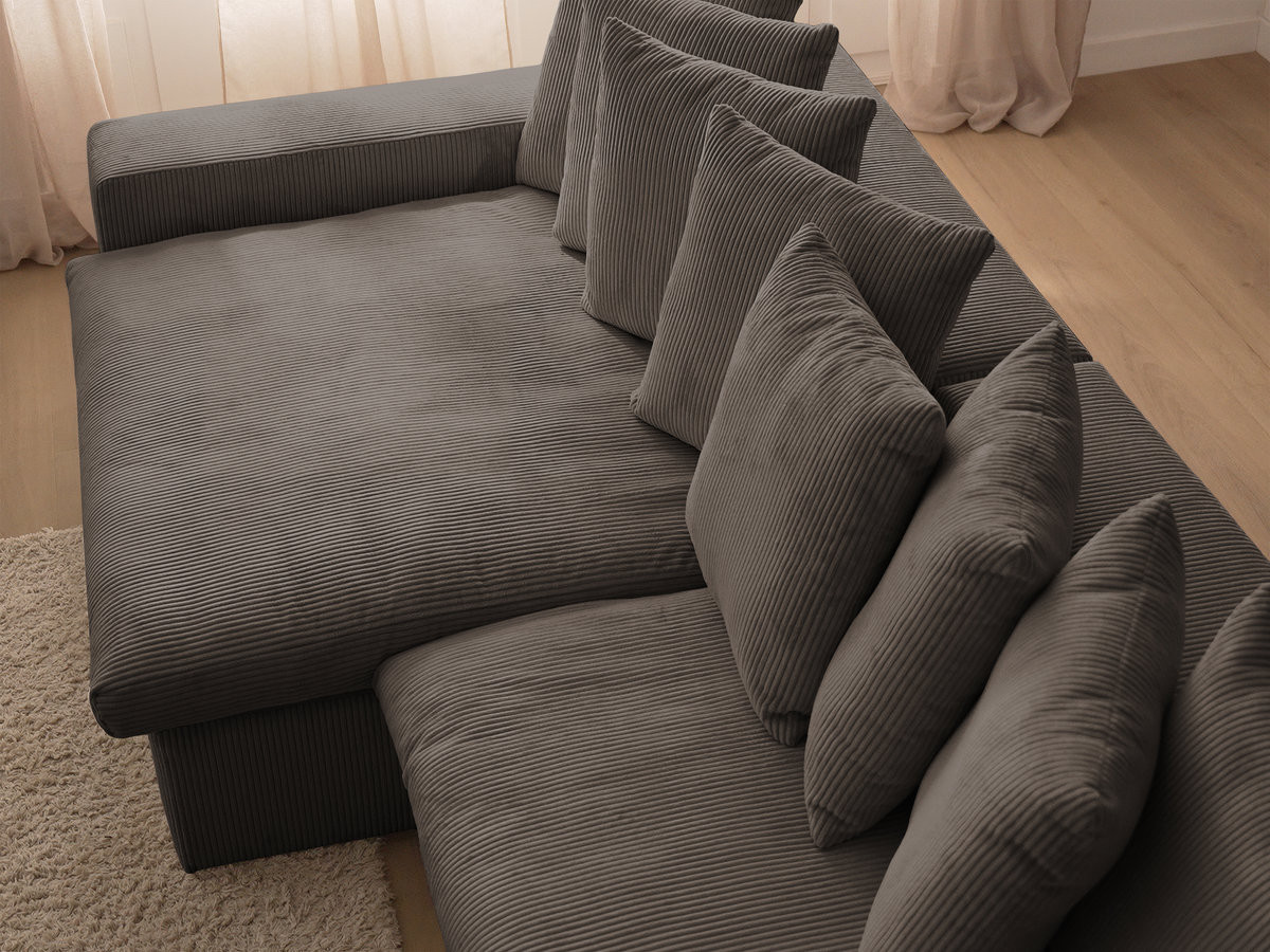 Bobochic Enore Ecksofa mit Pouf Cordsamt Taupe Ecke links