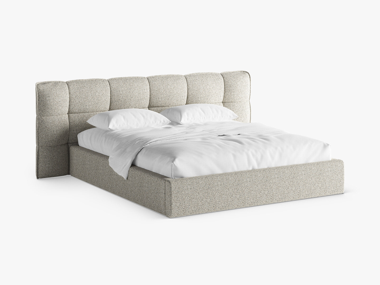 Micadoni Stauraumbett mit Kopfteil Eric Strukturierter Stoff Puente Beige Melange 140x200
