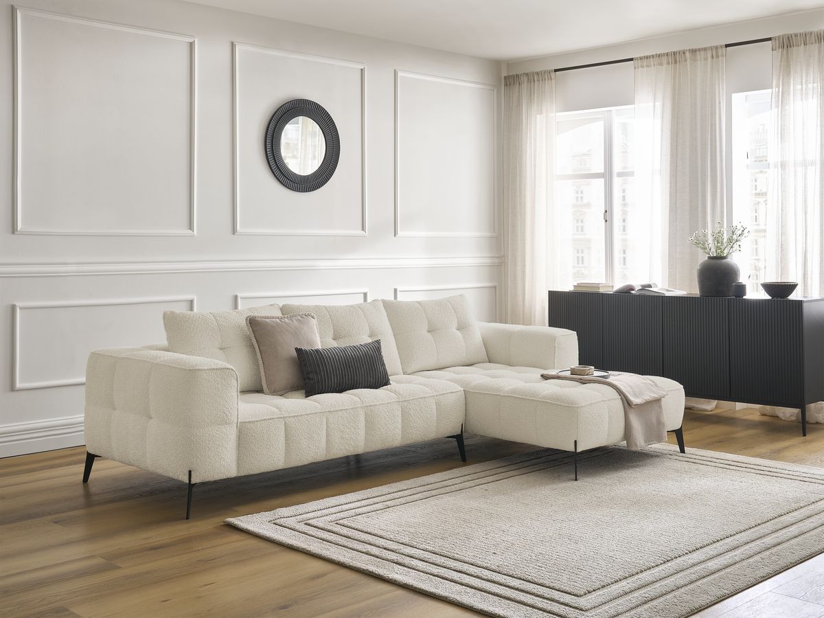 Bobochic Anis Ecksofa Bouclé-Stoff Beige Ecke rechts