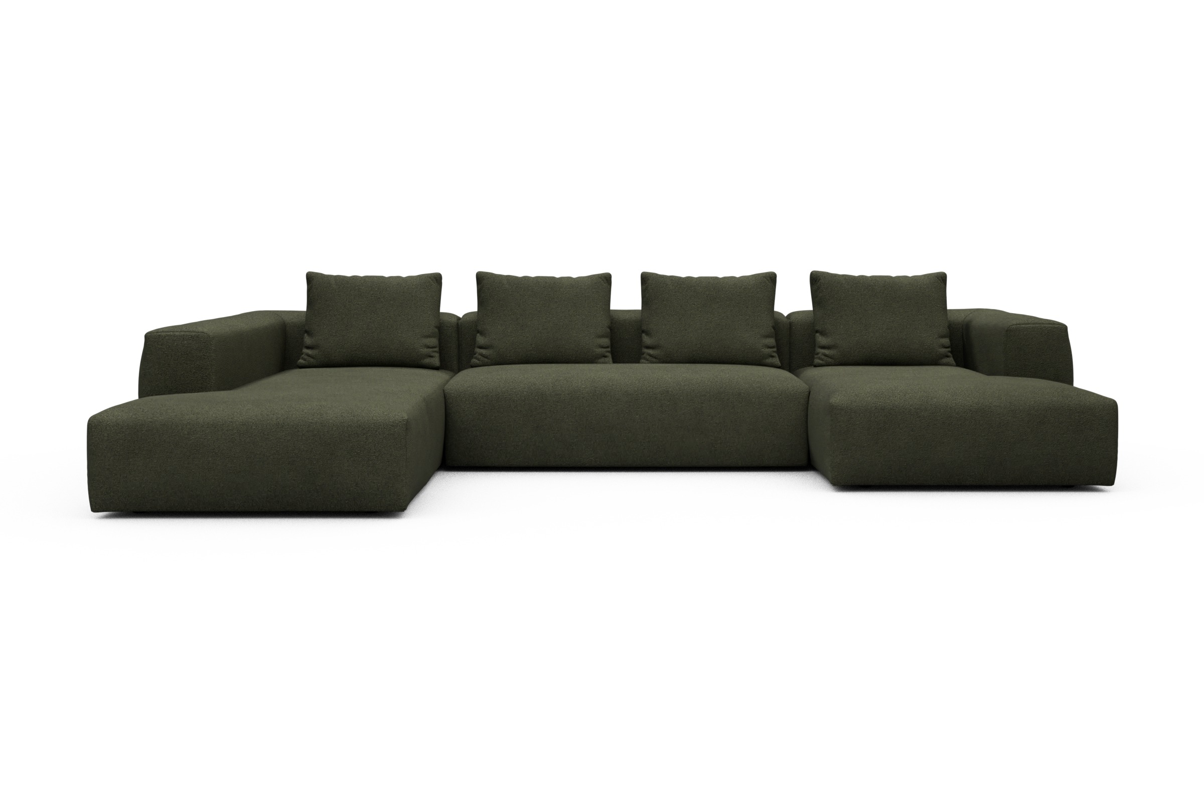 Skandi Home Wohnlandschaft Fred Relax-Ecke links mit 2-Sitzer und Chaiselongue rechts Boucle-Forest-Green moebelfaktor