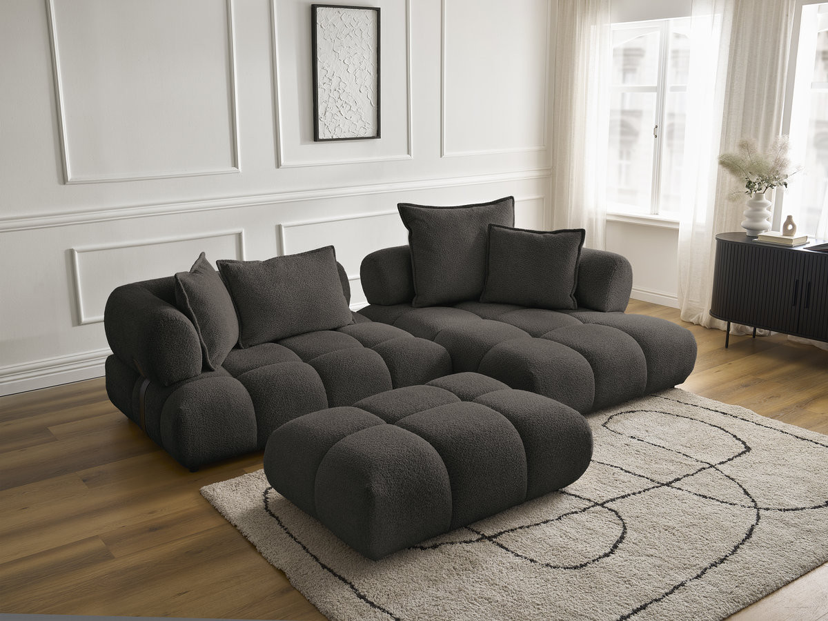 Bobochic Alya Ecksofa mit Pouf Bouclé-Stoff Braun Ecke rechts