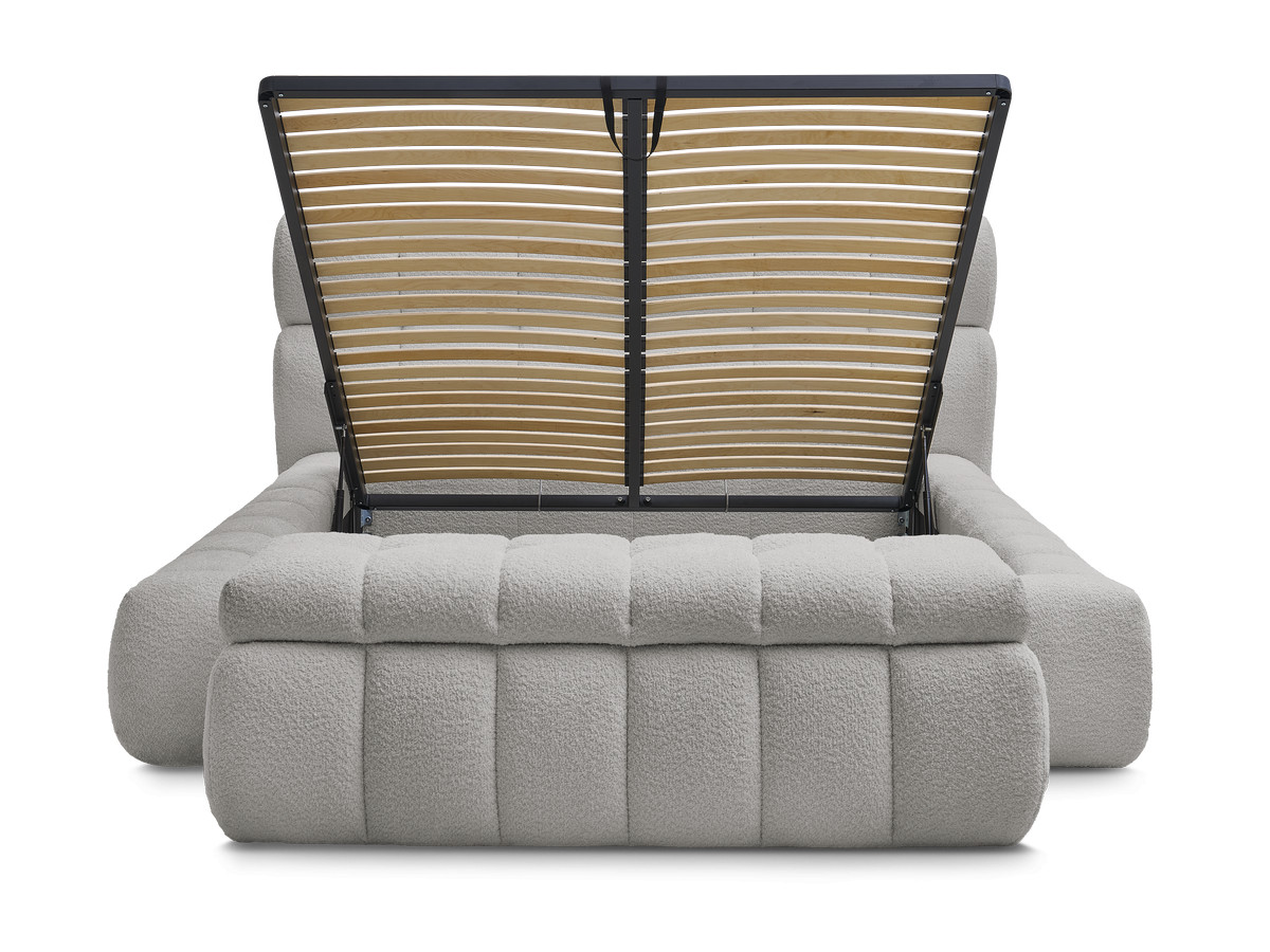 Bobochic Mont-blanc Polsterbett mit Bettkasten mit Bettbank Bouclé-Stoff Hellgrau, Liegefläche 180 × 200 cm