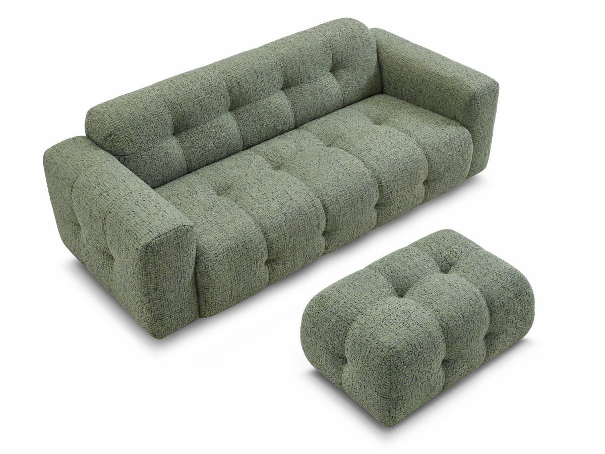 Bobochic Laura Sofa 3-Sitzer mit kleinem Pouf Melange-Stoff Hellgrün