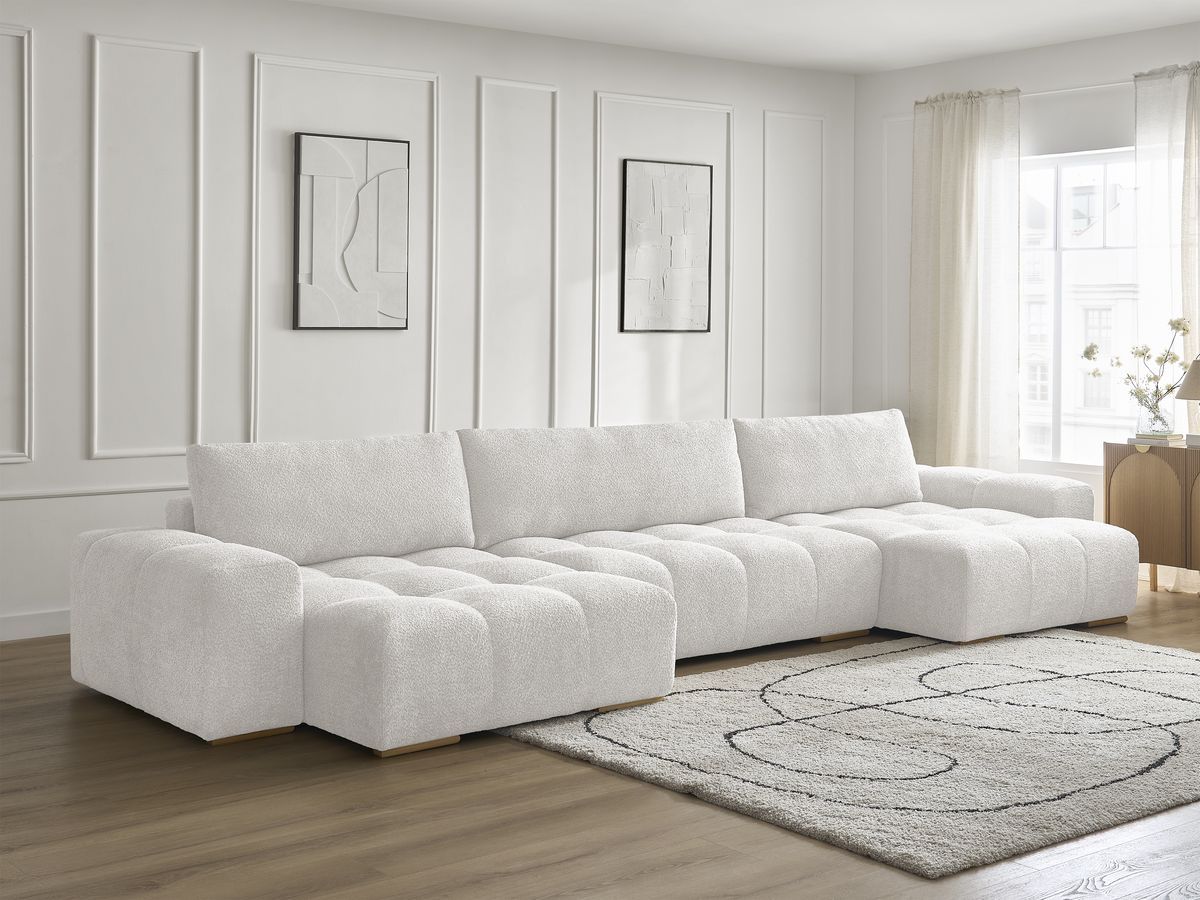 Bobochic Anakin Wohnlandschaft, 3 Kissen Bouclé-Stoff Weiß